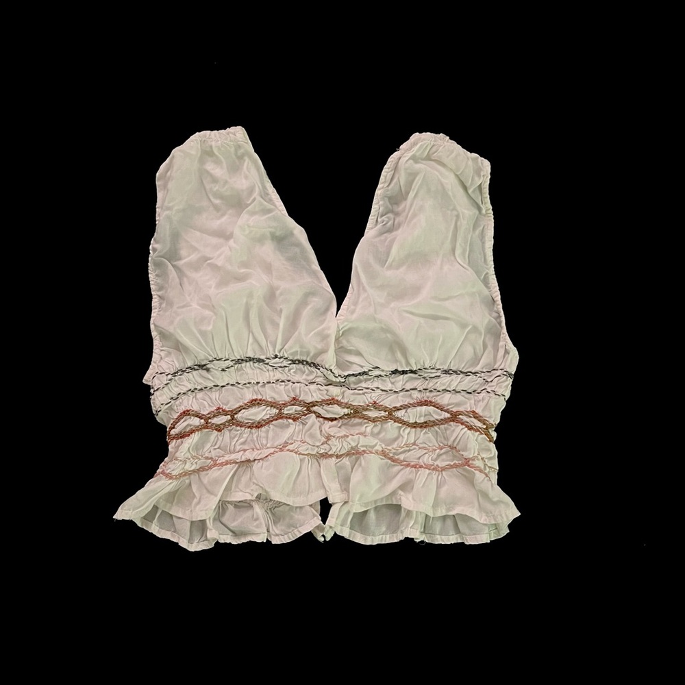 Chic Ruffled Top in White and Brown
